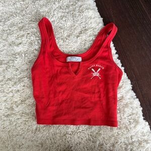 Bershka Red St. Barth Cropped Tank with Notch Neck